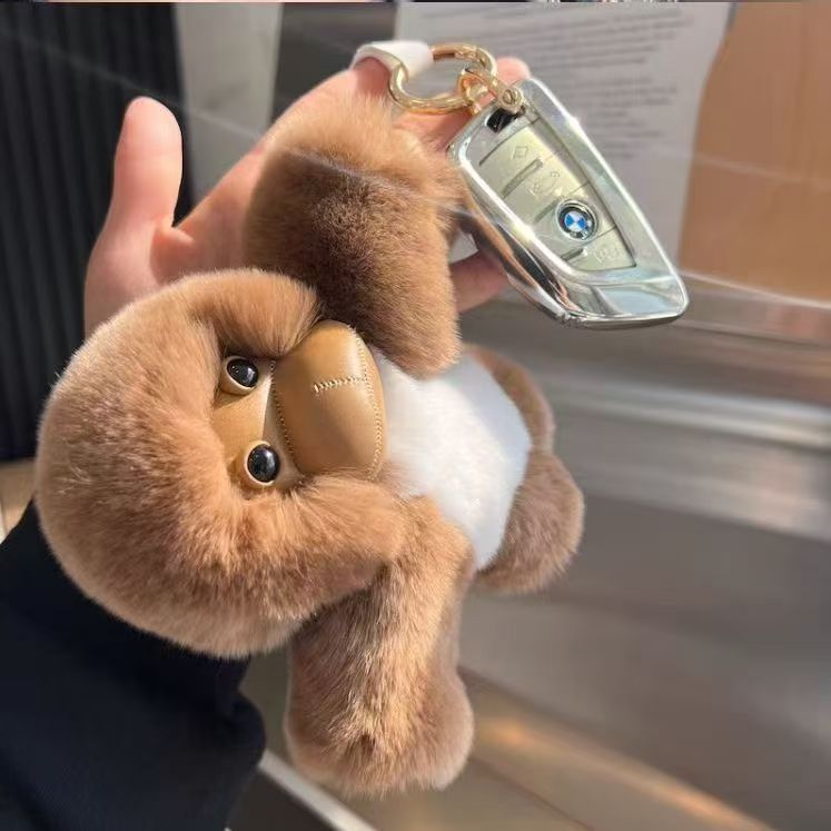 仿獭兔毛可爱幸运小猴子长臂猴包包挂件毛绒后视镜汽车挂饰萌趣详情4