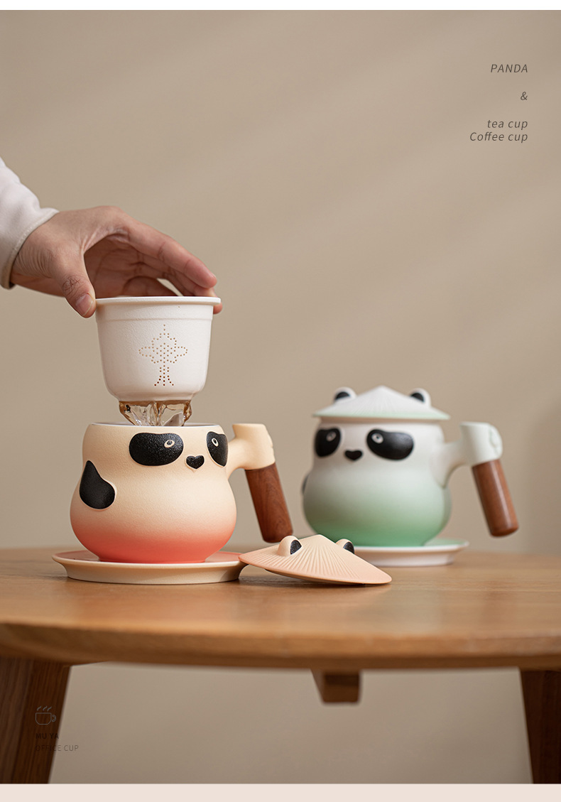 创意陶瓷马克杯带盖勺设计感小众高颜值精致熊猫杯茶杯陶瓷咖啡杯详情6