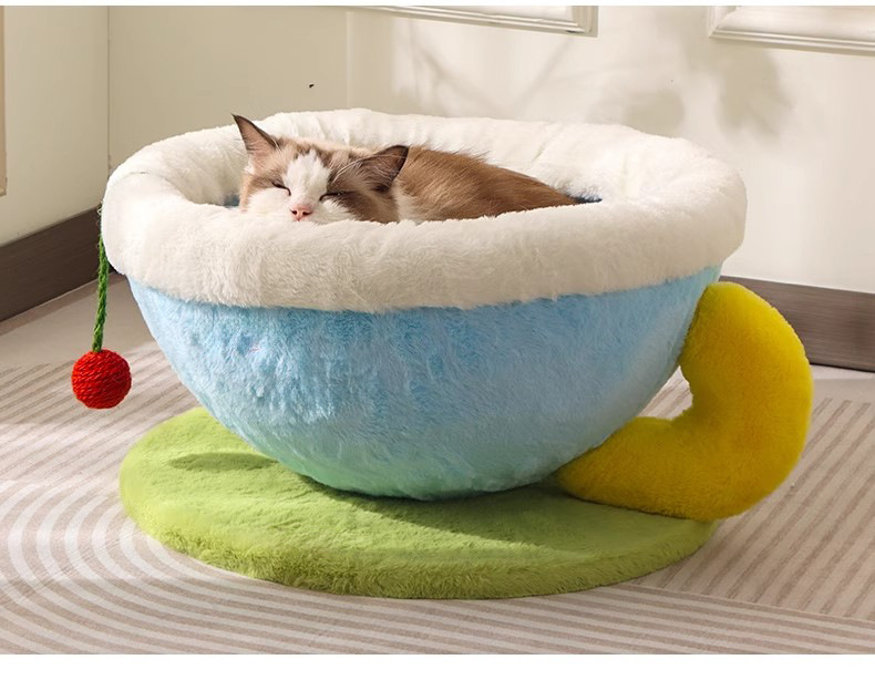 冬季保暖猫窝咖啡杯宠物窝创意狗窝圆形睡觉窝柔软四季窝跨境爆款详情14