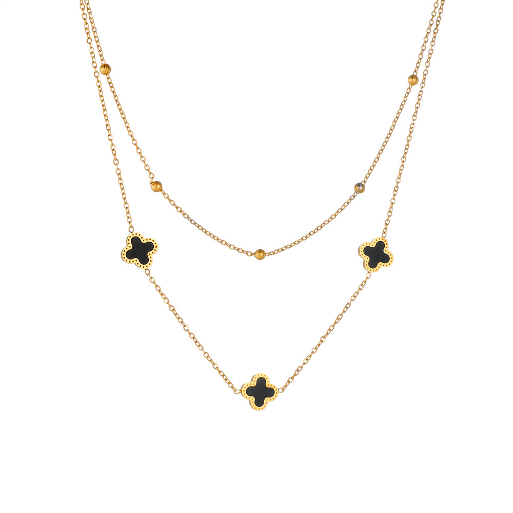 时尚钛钢四叶草双层手链项链套装 欧美不锈钢不掉色幸运项链手链详情9