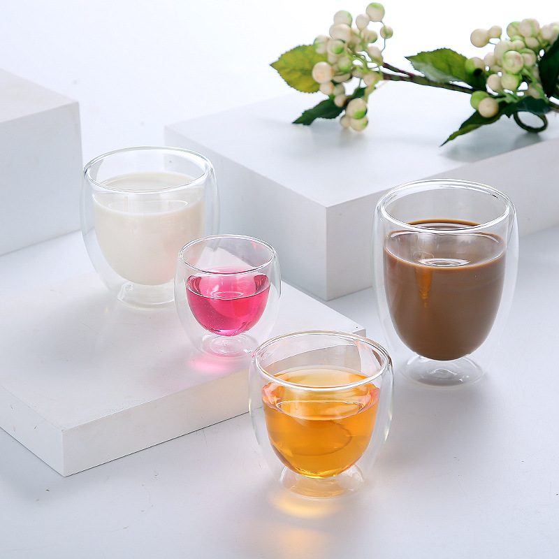 High borosilicate double-layer glass cups, household anti-scald and heat-insulating glass cups with handles, modern and simple egg-shaped coffee cups pic 12