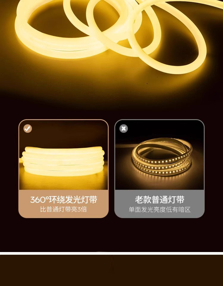 360° circular light-emitting led light strip, outdoor waterproof ultra-bright flexible soft silicone light strip, linear light strip, ambient light pic 6