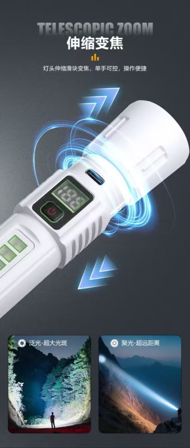 Smart hook-type high-intensity zoom flashlight, a multi-functional portable outdoor emergency lighting flashlight pic 3