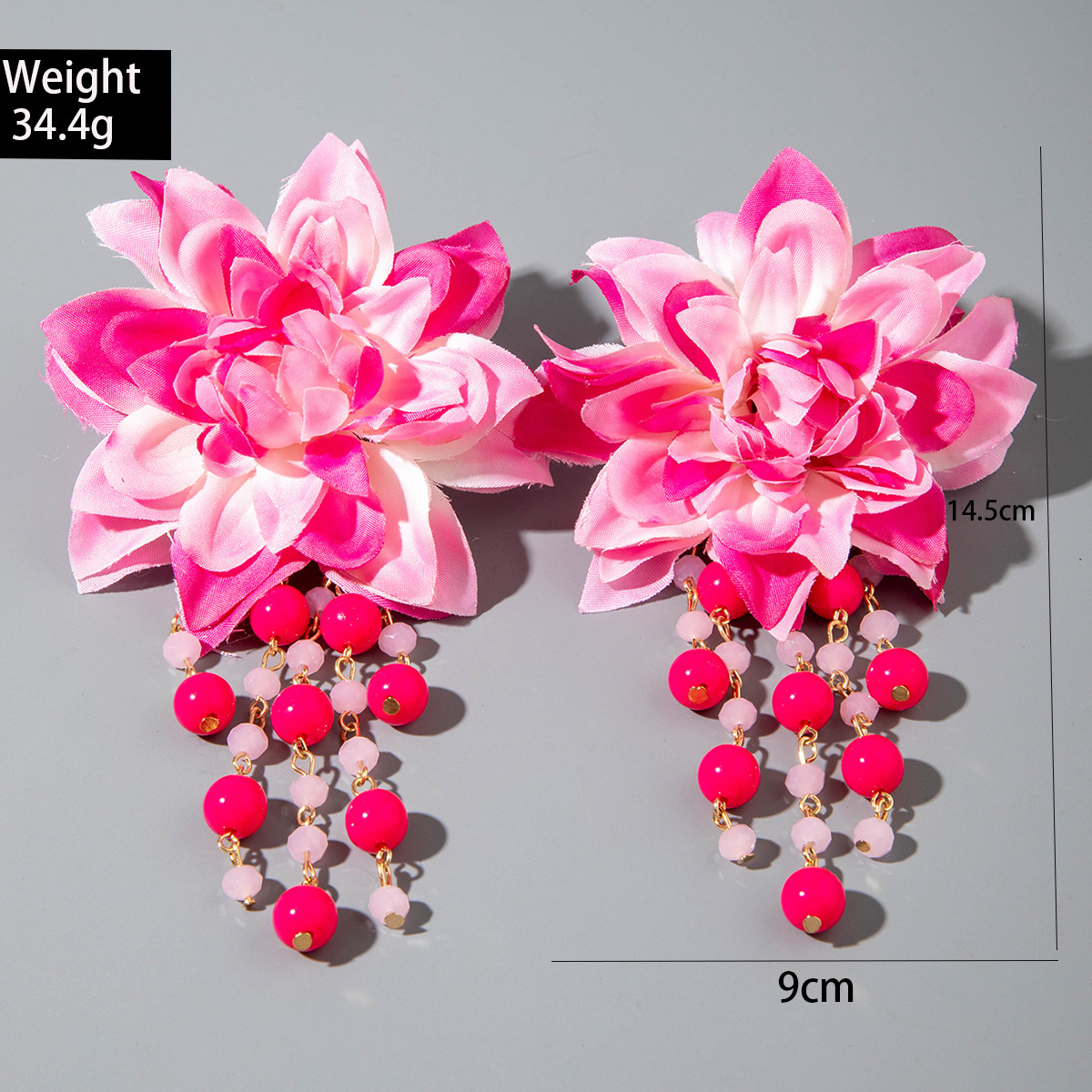 欧美跨境时尚清新布艺花朵流苏串珠优雅甜美情人节礼物耳坠耳环女详情43