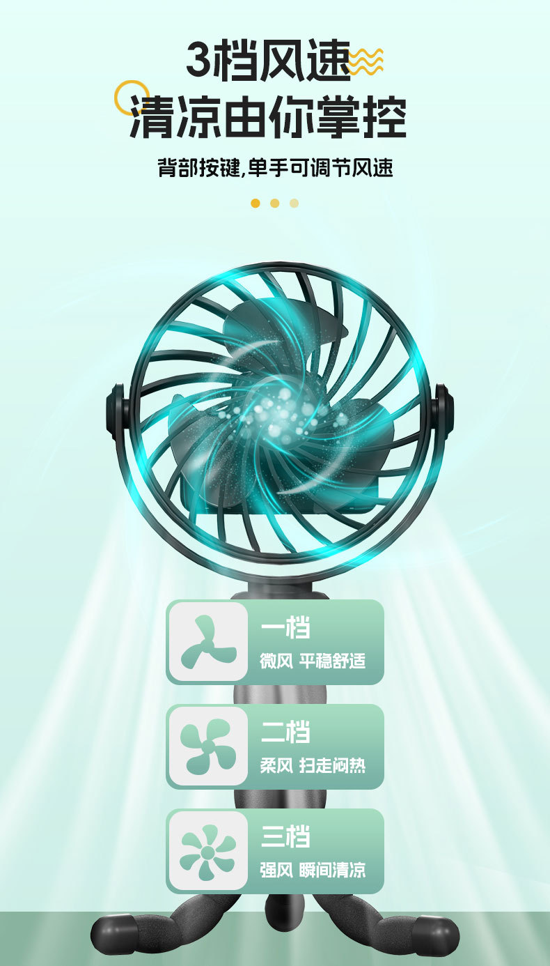 New cross-border octopus mini fan, handheld portable desktop mini electric fan, mini folding baby stroller fan pic 9