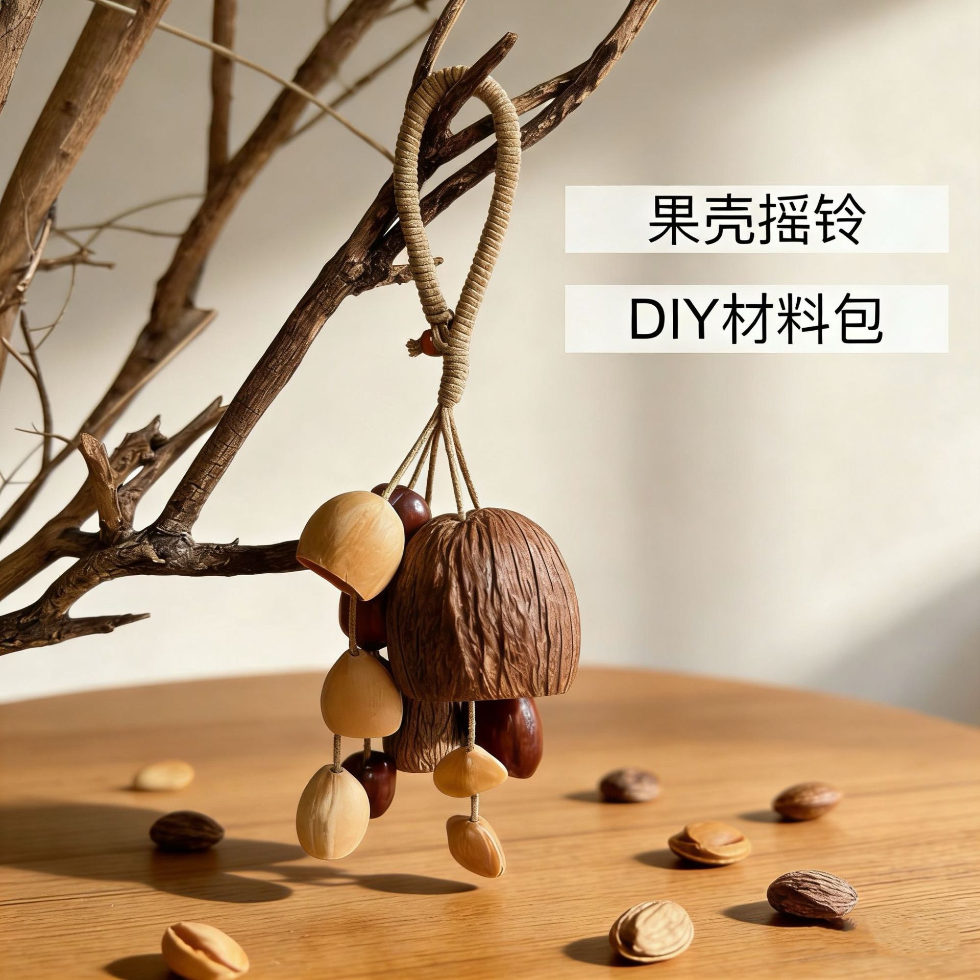 天然果壳手摇铃风铃成品手工DIY材料包疗愈乐器挂饰植物果实包挂详情5