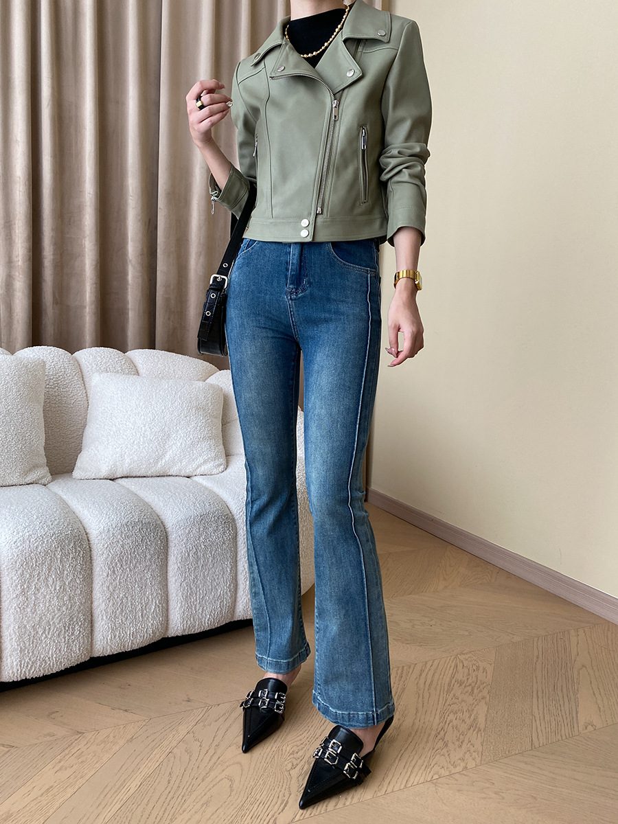 司南 时髦斜门襟拉链设计感 超模机车风皮衣夹克外套高级 SN4227详情27