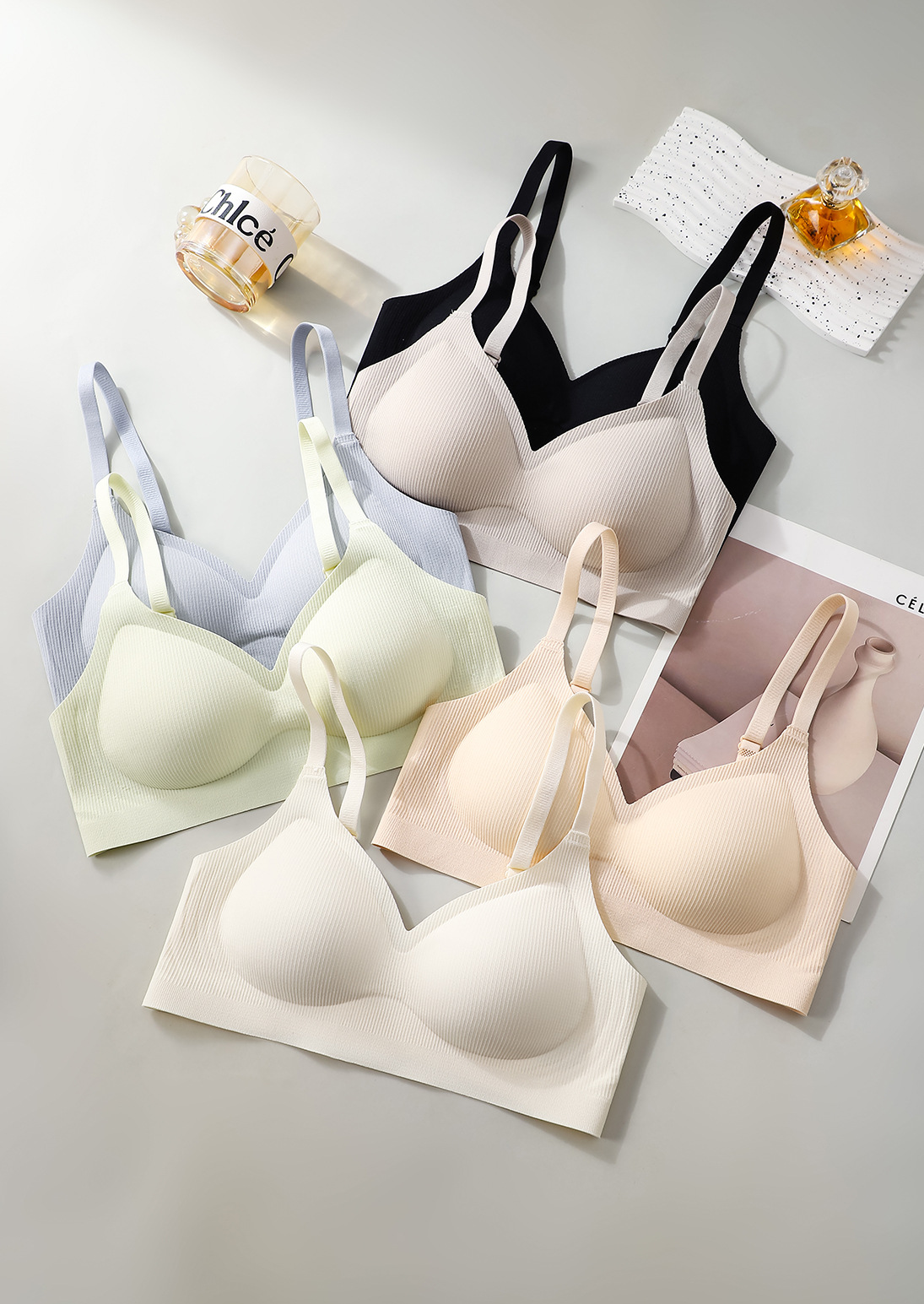 New autumn and winter lingerie for women with a small breast, a water drop cup, a fixed cup, and a jelly soft support bra cover for all four seasons pic 9