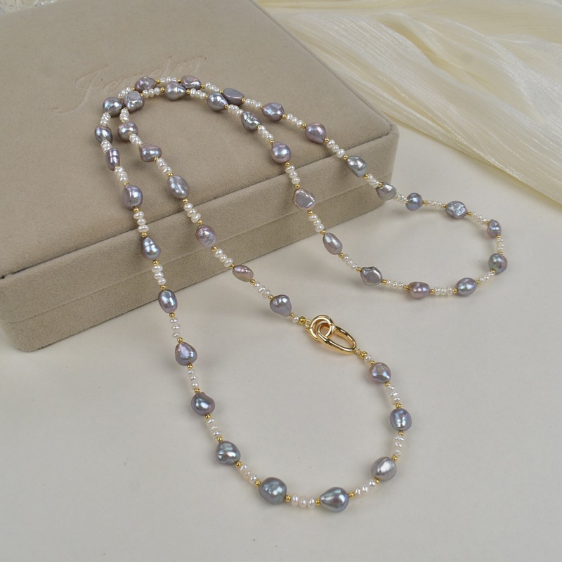 巴洛克珍珠项链女天然淡水真多麻灰毛衣链轻奢高级感原创设计颈链详情15