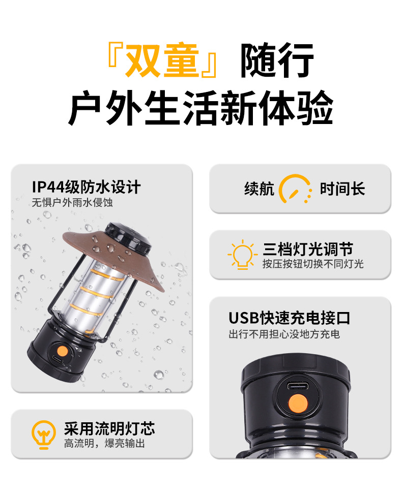 The new cross-border high-intensity charging atmosphere illumination street camping lamp, portable emergency outdoor camping lamp, and ultra-long battery life pic 5
