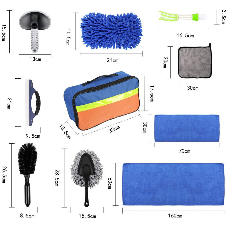 Cross-border source car wash and cleaning set of 10 pieces: car wash sponge, rubber thread, wheel hub brush, glass scraper, car wash brush pic 5