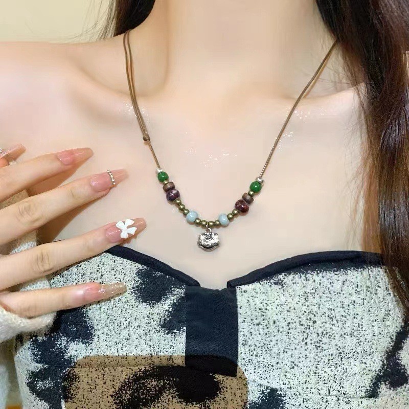 平安是福国潮复古景德镇陶瓷项链女长命锁锁骨链文艺吊坠锁骨链详情1