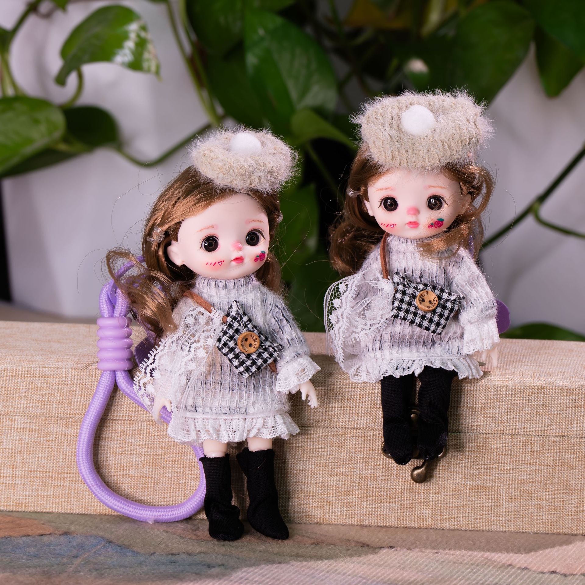 新款潮玩娃娃挂件6寸17公分换装衣服公仔关节可活动手机包包钥匙详情13