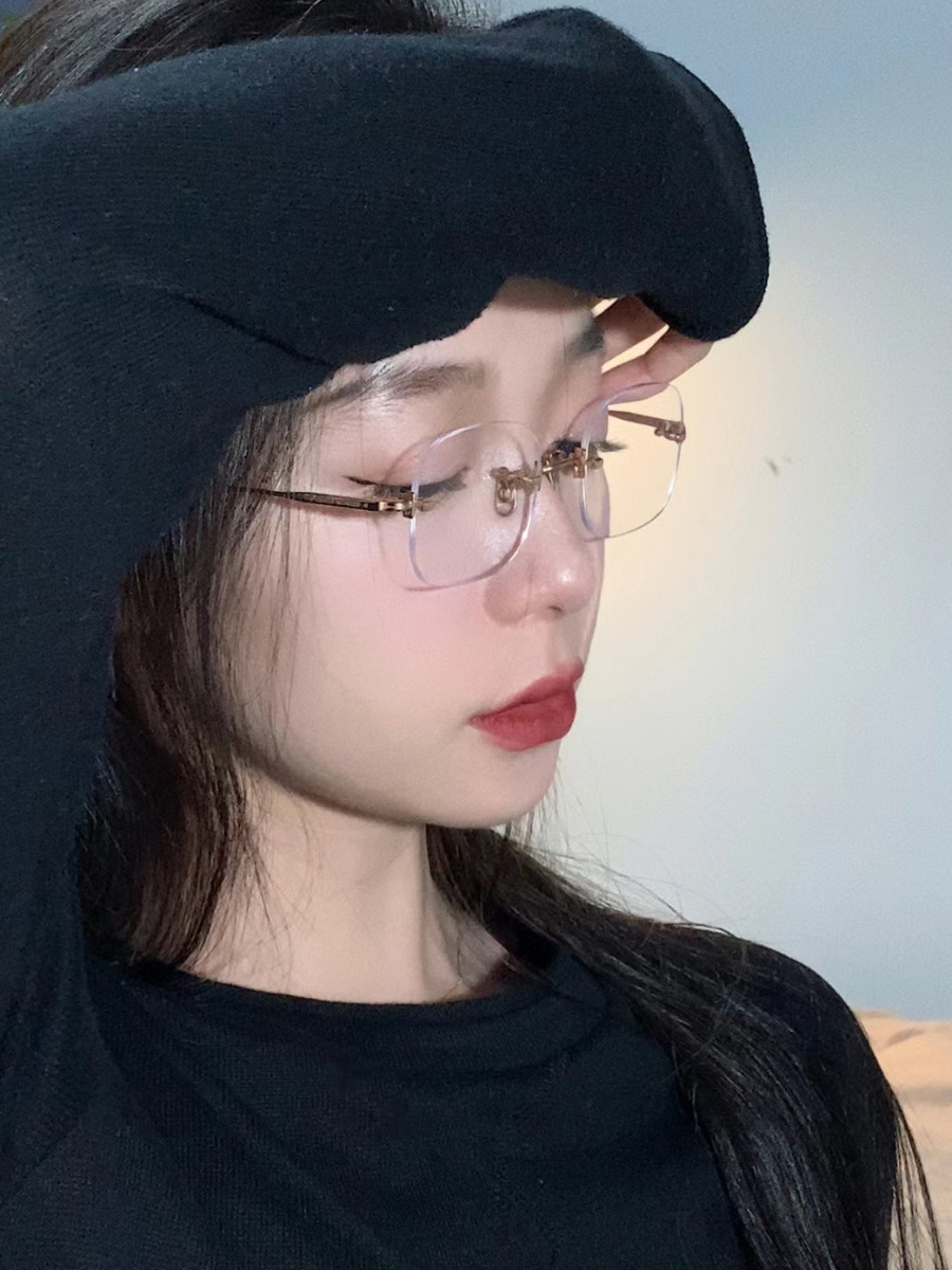 2025春季新款柳智敏同款无框眼镜女清冷高智感无边框御姐可配近视详情4