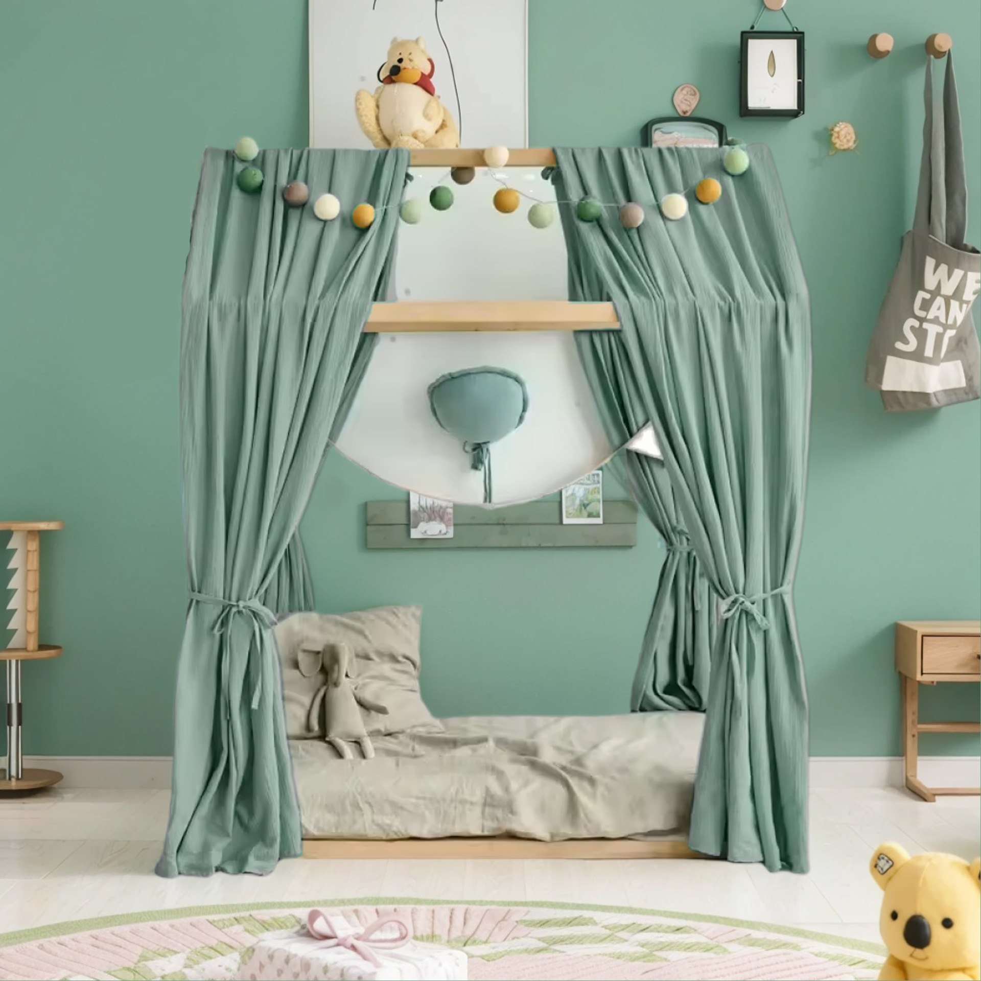 北欧风床幔双层纯棉绉布儿童床遮光床帘婴儿床床帘详情4