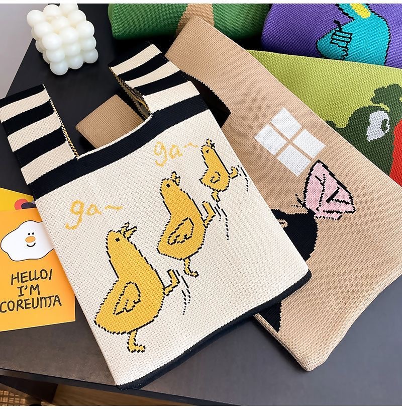 2024ins爆款手提包飞织手提袋女士包毛线水桶包日韩版百搭休闲包详情10