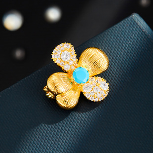 复古高级感金色拉丝珍珠花朵胸针优雅不过时淡水珍珠胸花新款别针详情2