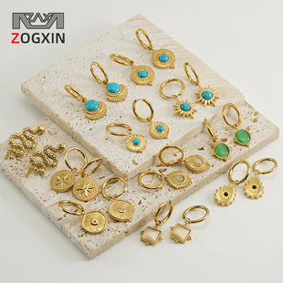 跨境欧美INS风满钻钛钢耳环女高级感轻奢18K圆形不锈钢耳圈批发详情5