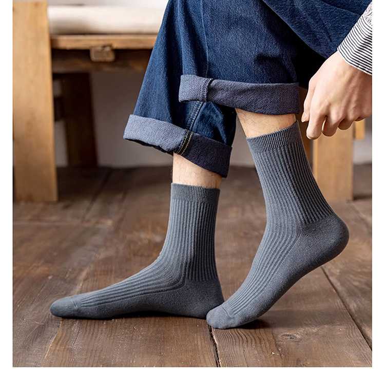 吸汗防臭纯棉商务中筒长男士白黑纯色新疆棉秋冬加厚双针袜子全棉详情22