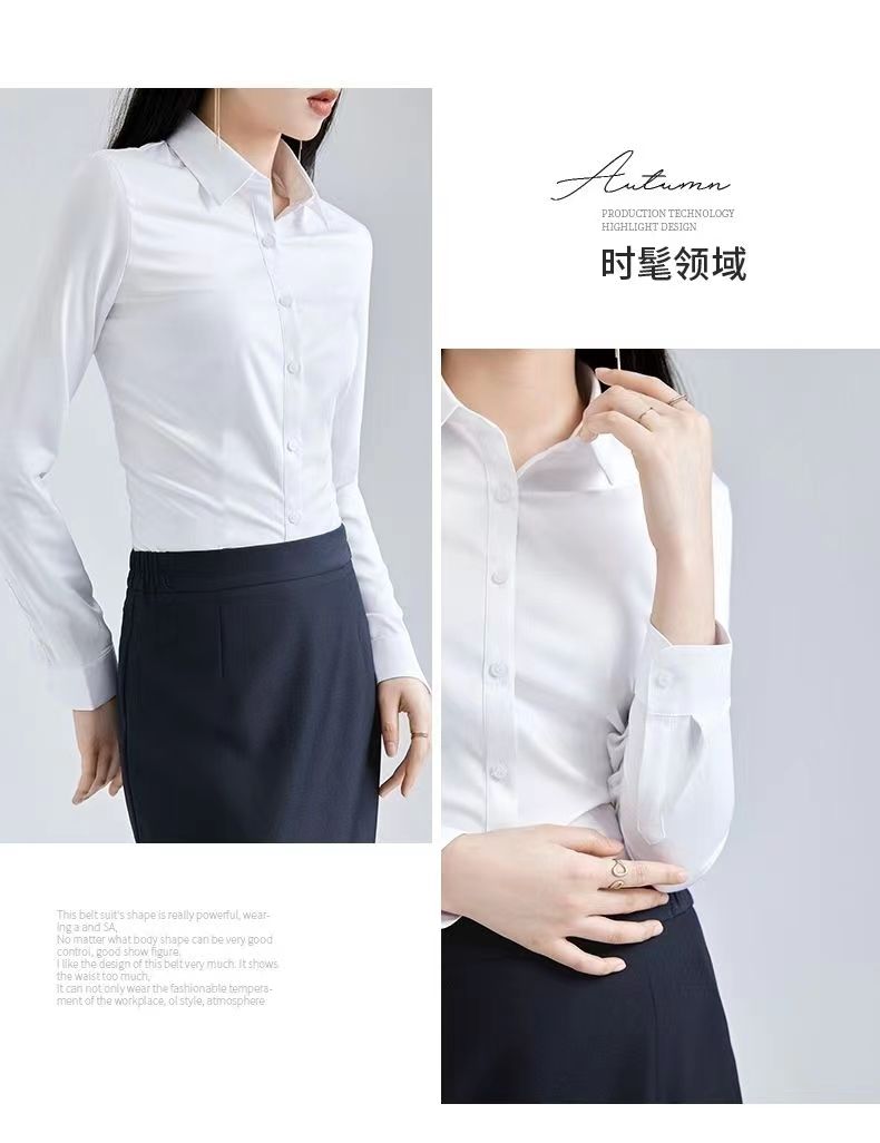 白色加绒衬衫女长袖秋冬加厚保暖职业装大码工装工作服百搭衬衣女详情8