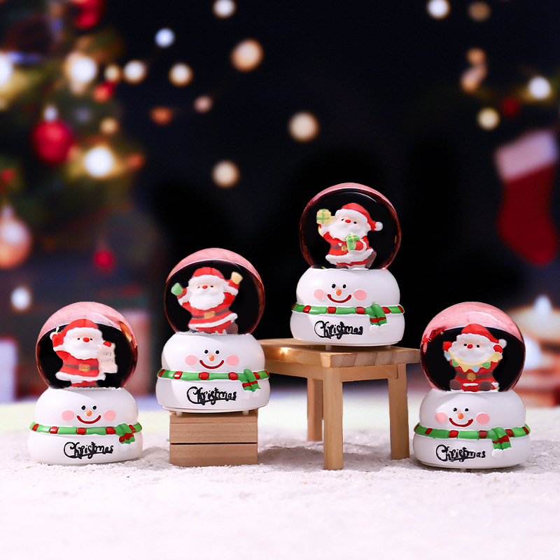 新款圣诞节雪人底座迷你水晶球节日礼物儿童发光音乐盒房间装饰详情2