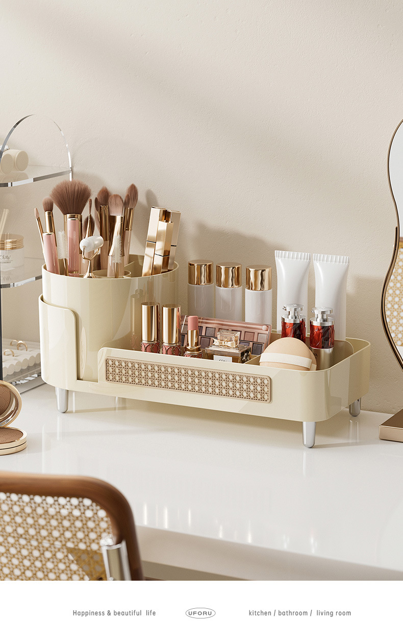 化妆品收纳盒旋转桌面分格梳妆台置物架大容量高颜值护肤品整理盒详情12