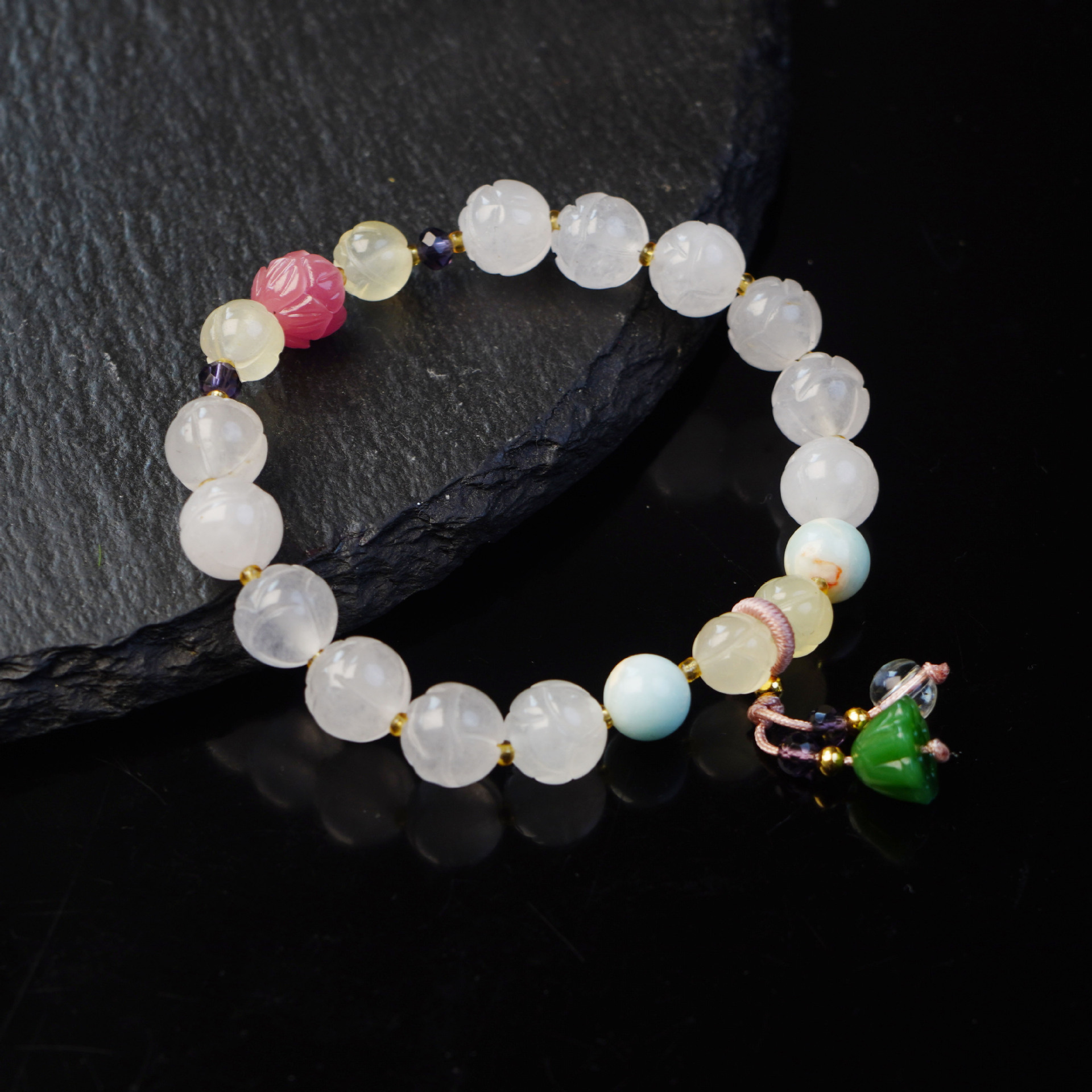 Nueva línea de seda buena suerte lilian pulsera mujer hecho a mano premium sentido boraja China loto loto hoja brocheta a mano accesorios pic 12