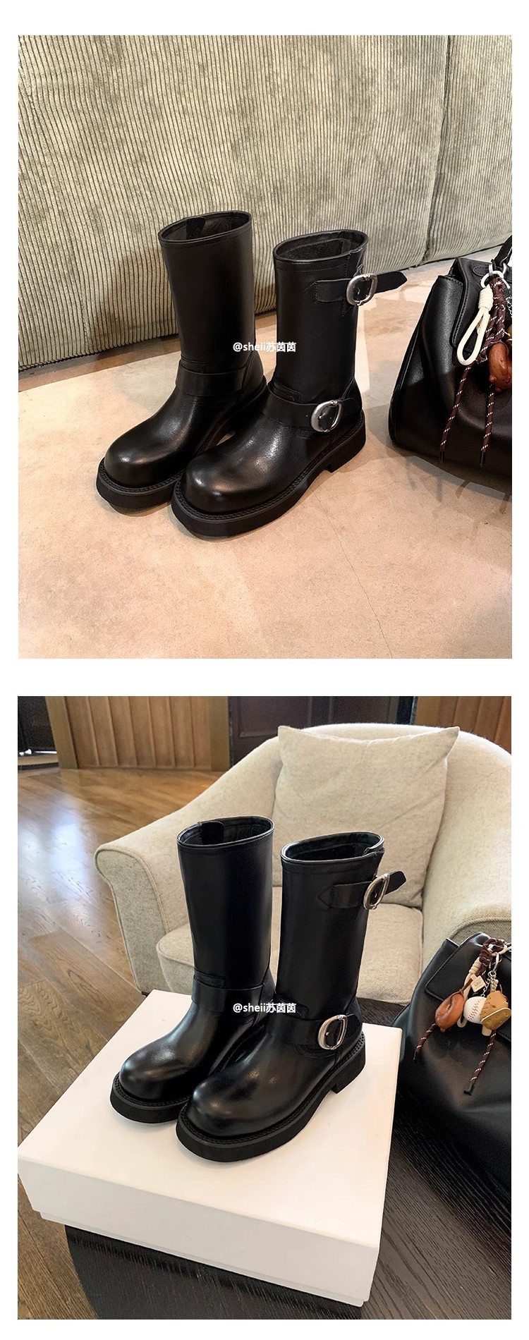 sheii苏茵茵同款！沙丘~超软糯厚底机车扣带短靴女马丁靴堆堆靴详情24