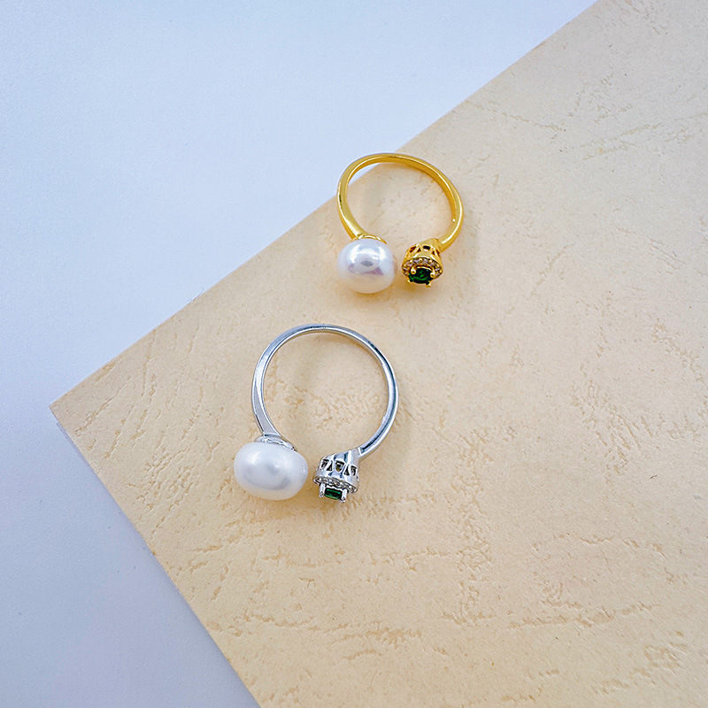 Celeste celeste nuevo anillo de perlas simple mujer luz de lujo anillo de apertura micro circonitas anillo de dedo tienda de fábrica pic 5