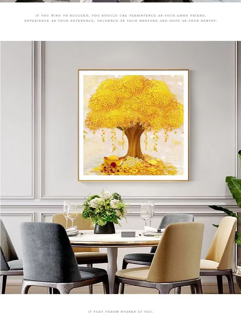 2024年新款5d钻石画客厅玄关发财树满钻黄金满地十字绣贴钻详情5