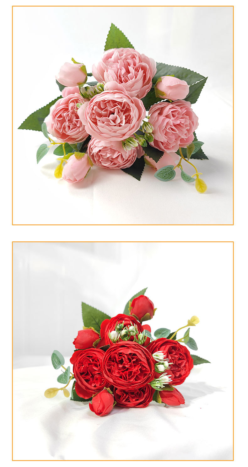 仿真菲丽波斯牡丹玫瑰花束家居客厅餐桌摆设 婚庆装饰 新娘手捧花详情11