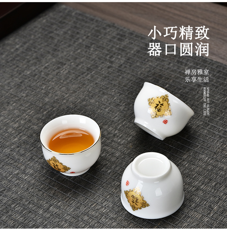 Sheep fat jade white porcelain covered bowl Gongfu tea set, business office ceramic gift complete set, home living room tea cup pic 19