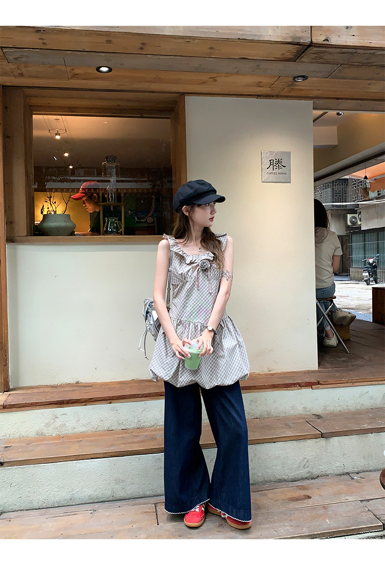 陆小团团复古花边直筒薄牛仔裤2025夏季新款显瘦阔腿小个子裤子女详情49