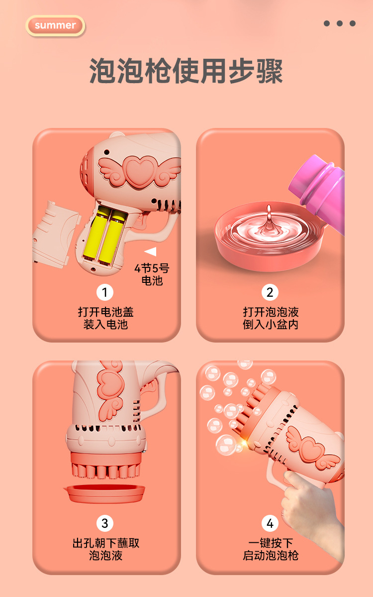厂家批发跨境天使电动泡泡枪32孔泡泡机69孔儿童手持泡泡玩具摆摊详情11
