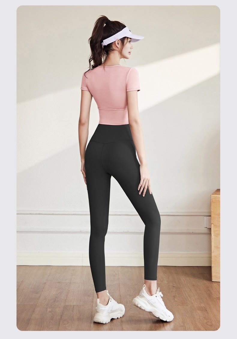 New off-the-shoulder short-sleeved and long pants yoga wear set for women, breathable and slimming, running and exercise one-piece fitness wear pic 22