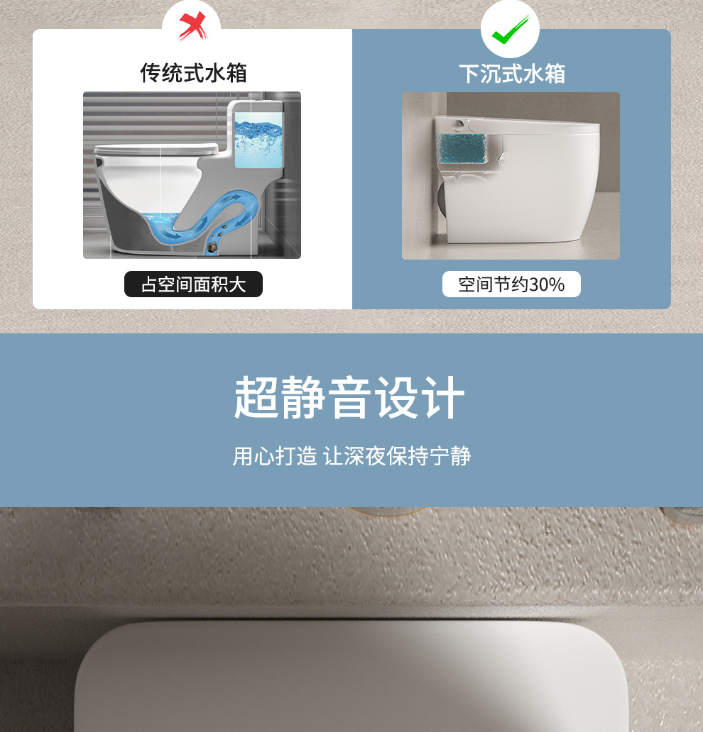 家用小户型马桶非智能无水压虹吸式坐便器防臭节水静音卫生间座厕详情14