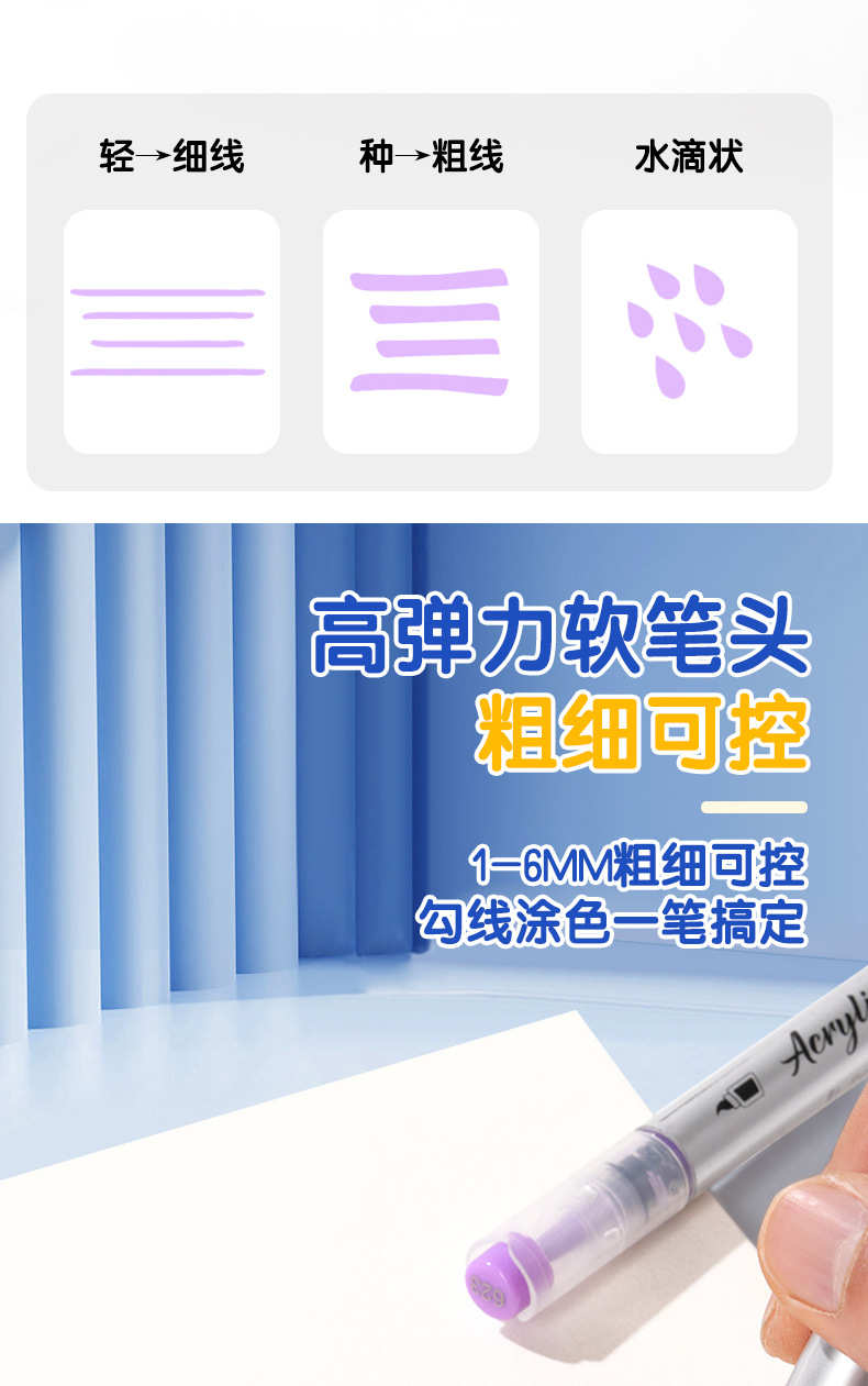 跨境爆款直液式丙烯马克笔24/48色软头学生美术diy手绘画涂鸦笔批详情6