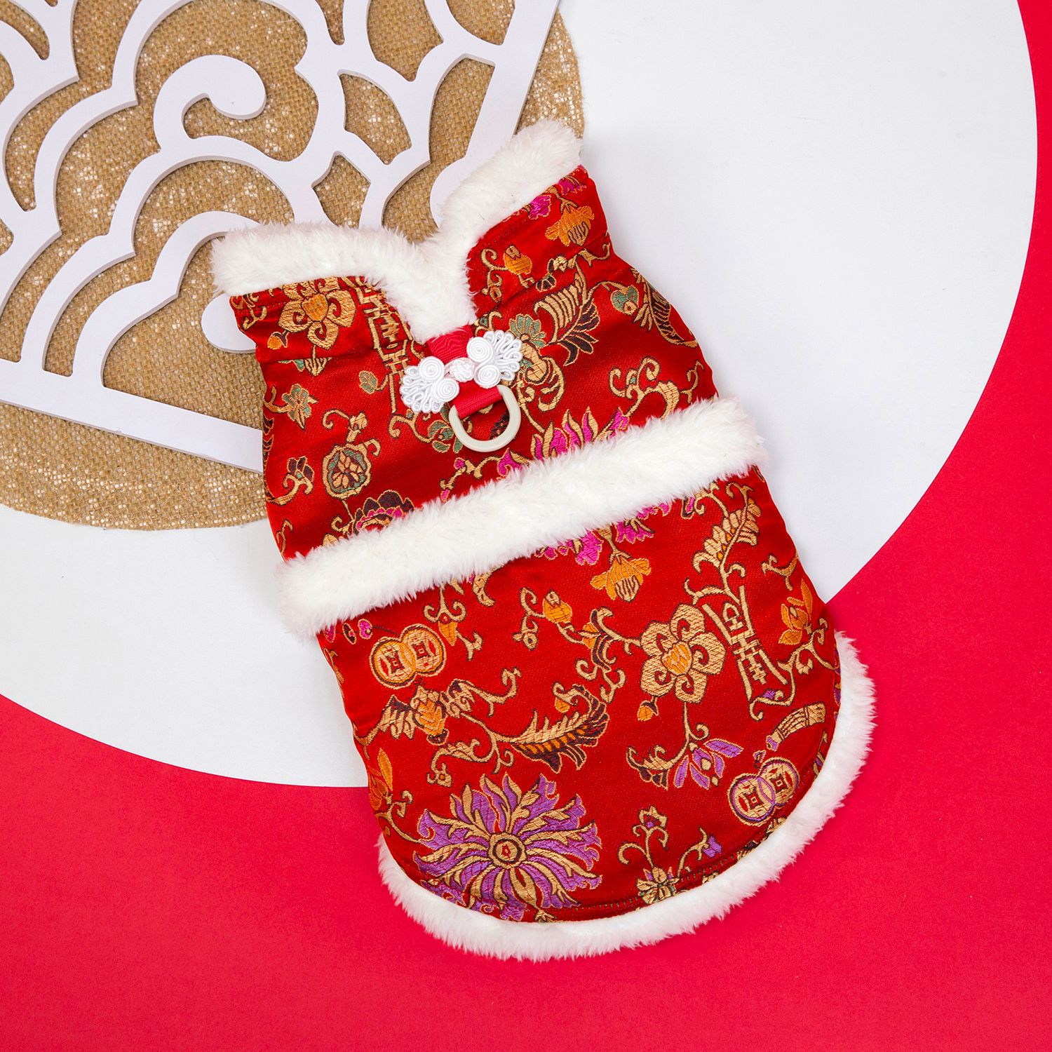 Pet clothing, dog clothes, autumn and winter festive outfits, new pet New Year clothing, 25 brocade checkered cotton-padded jacket pic 11