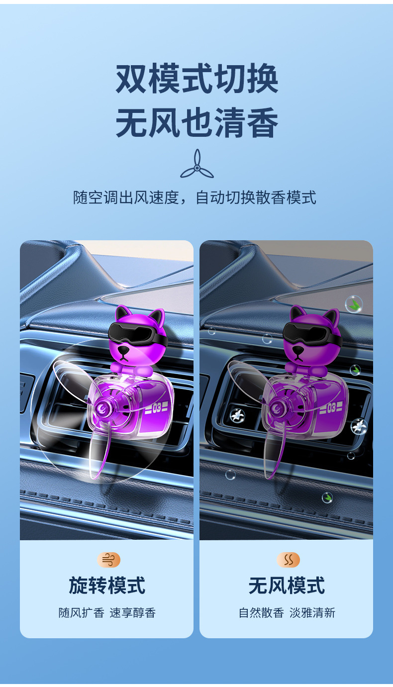 Cross-border new car aroma diffuser, car perfume, long-lasting high-end air outlet clip, fan decorative item, pointed ear dog card pic 7