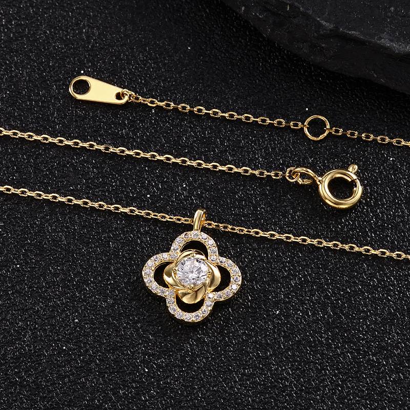 Zhuoheng Zhenxuan s925 Pure Silver Clover Necklace with micro-inlaid zircon, exquisite and compact design, fashionable little dress necklace for women pic 20