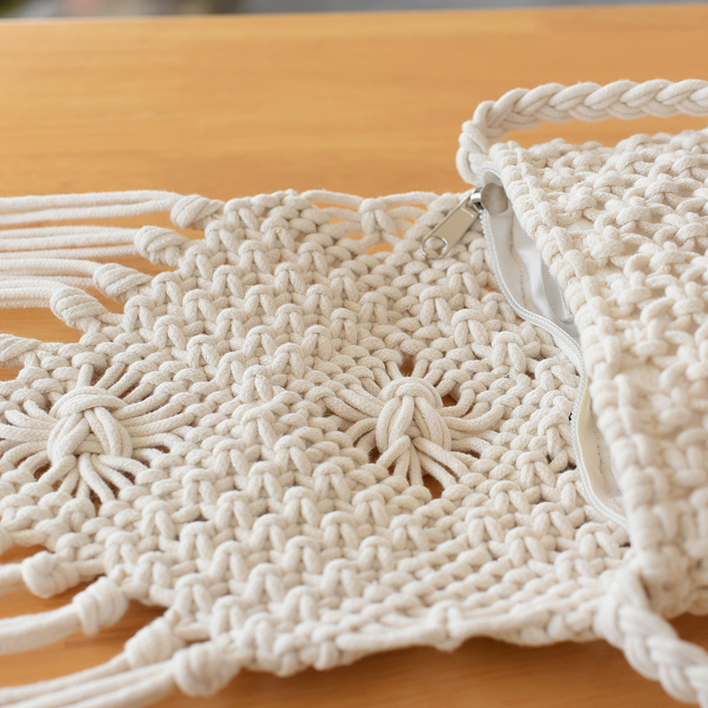 Summer Korean fringed crossbody straw woven bag, Korean retro single-shoulder cotton thread woven bag, sweet and fresh flip cover bag pic 8