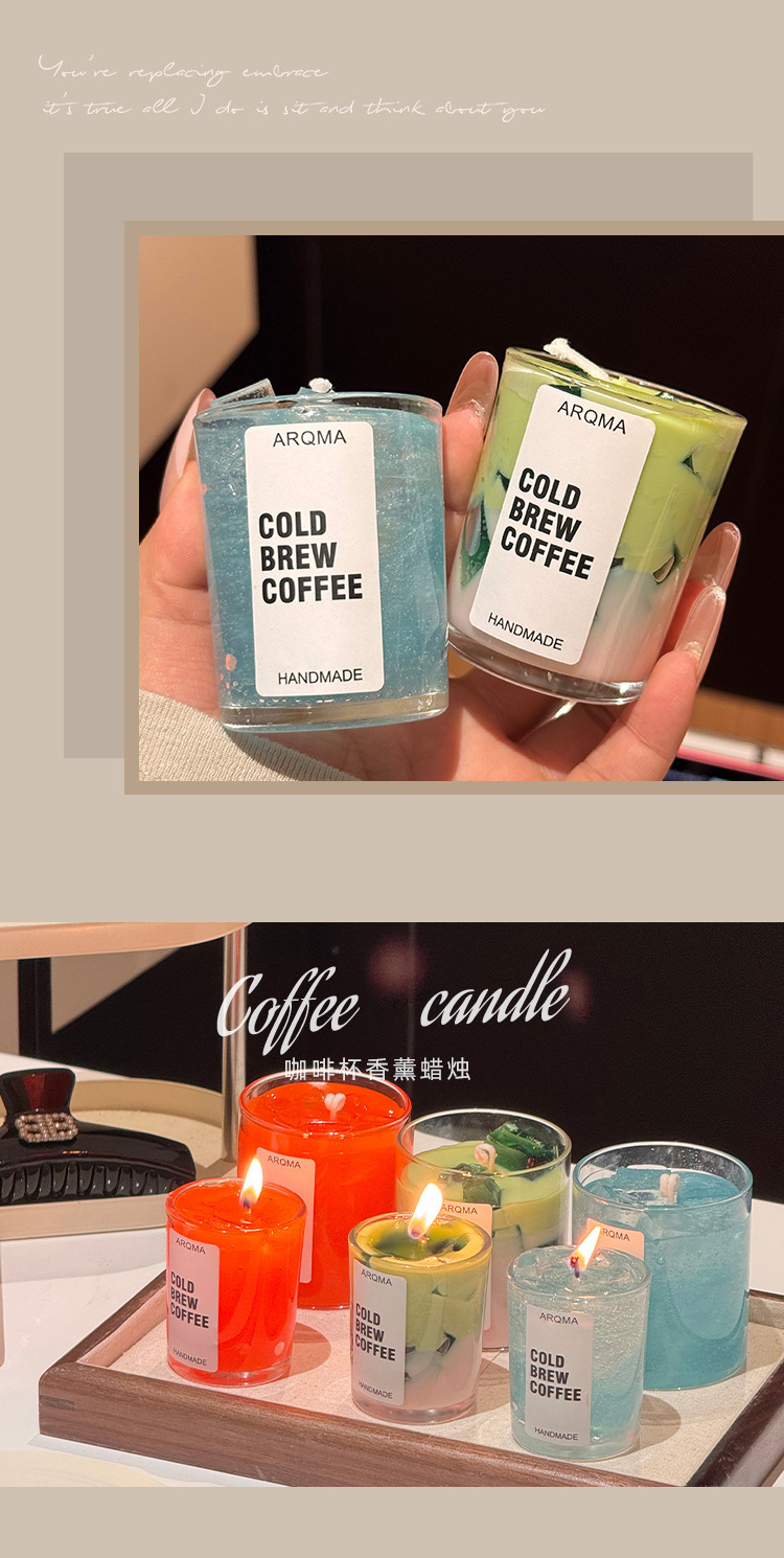 Three different colors of scented candles: red gradient blue AROMA COLD BREW COFFEE MANOMICE Coconut Scented car silicone candle mold pic 4
