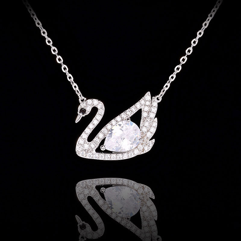 S925通体纯银白金项链天鹅锁骨链批发女气质款饰品吊坠新款不掉色详情4