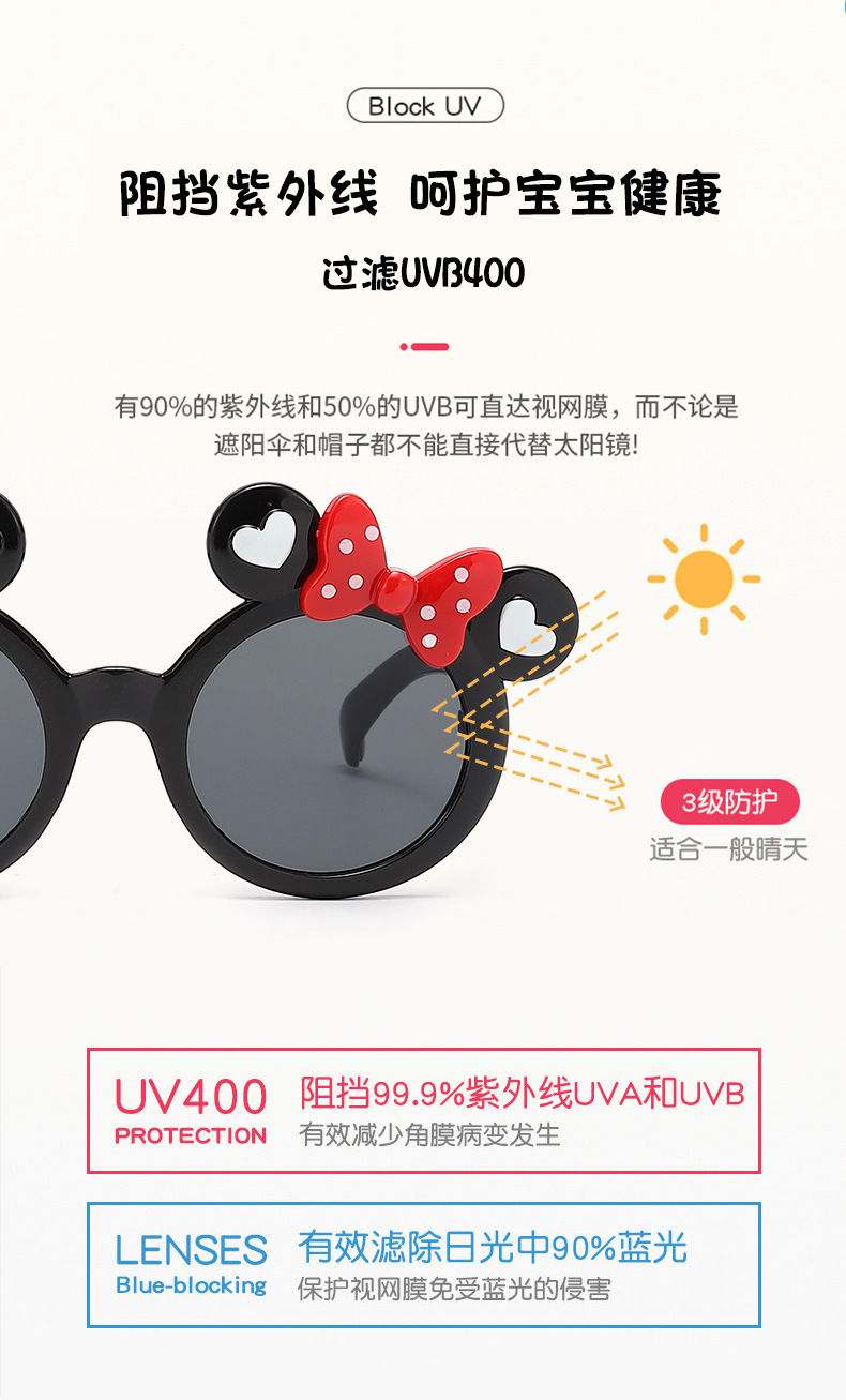 2024新款儿童太阳镜 个性女童蝴蝶结造型眼镜 时尚可爱卡通小熊墨镜详情4