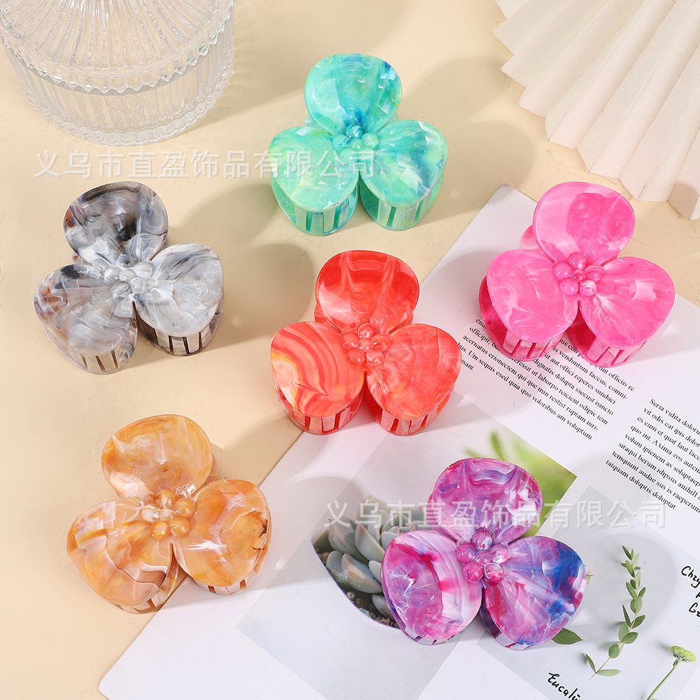 2025年夏季新款多巴胺大理石纹发夹饰品抓夹紫荆花高级感鲨鱼夹详情16