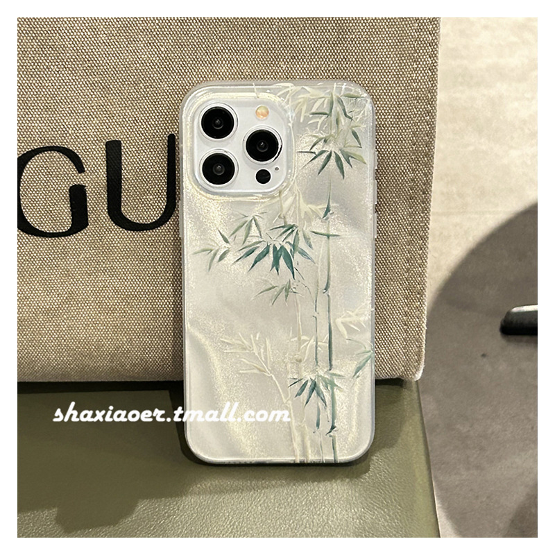绿色羽纱竹子国潮系列适用苹果15手机壳15pro新款13详情6
