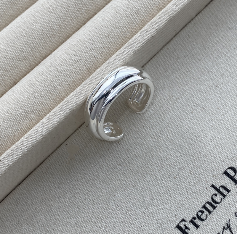 韩国博主label happyrim同款戒指女小众设计亮银色叠戴开口情侣戒详情4