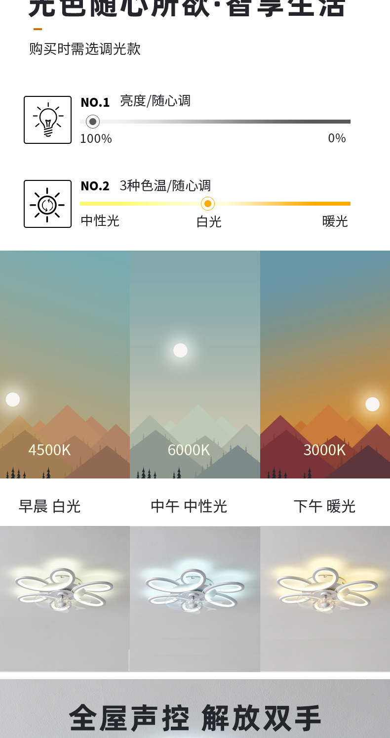 跨境吊扇灯2024新款现代简约风扇灯餐厅卧室客厅超薄吸顶电灯扇详情5