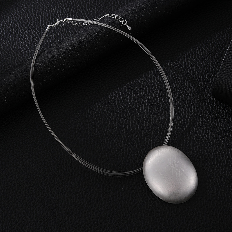 新款跨境专供欧美百搭时尚流行项链几何短链拉丝女式椭圆珠宝首饰详情15