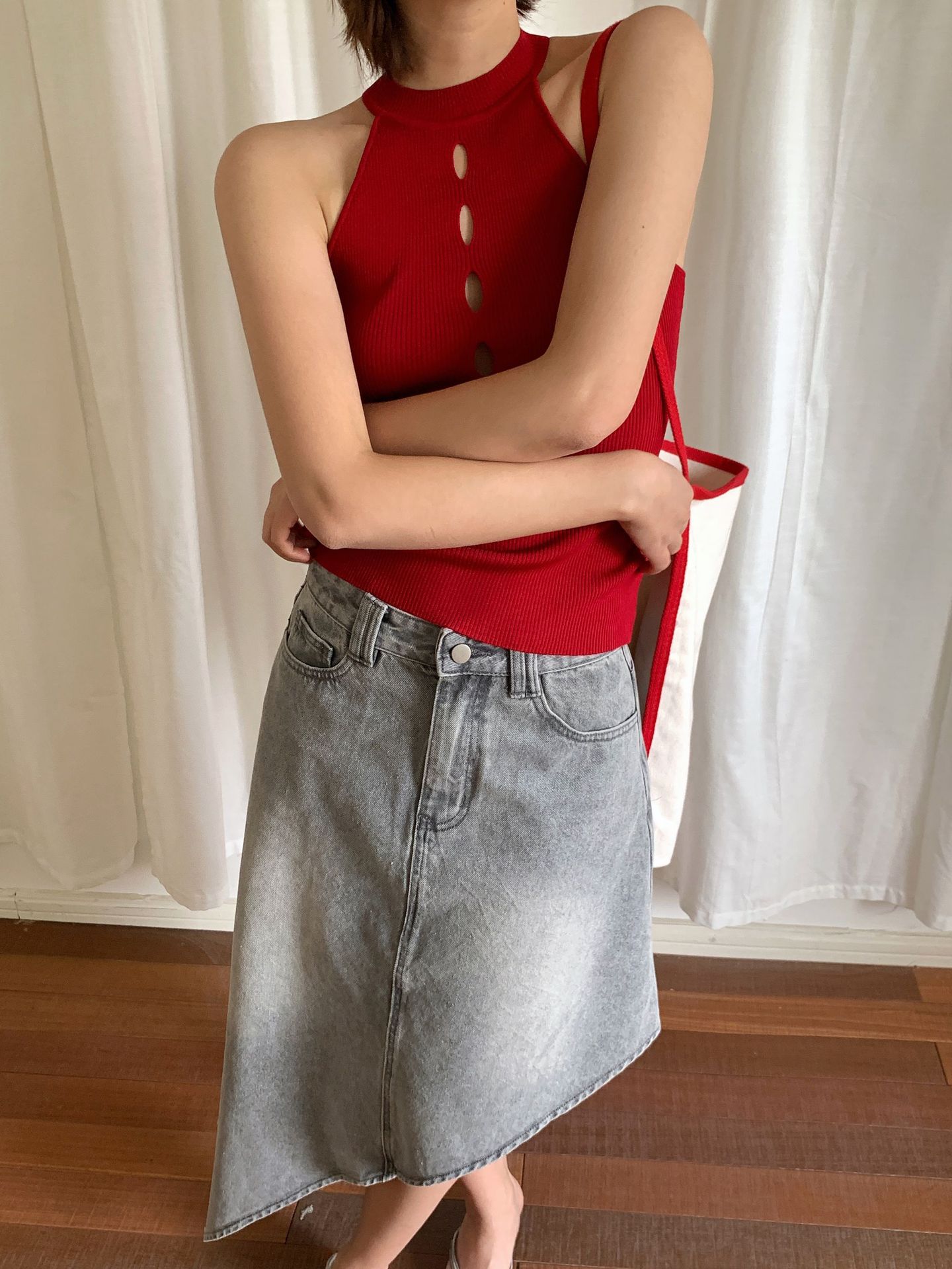 UNITY MODE Sweet and cool Tencel cut-out stand-up collar vest for summer girls, slimming and form-fitting sweater pic 24